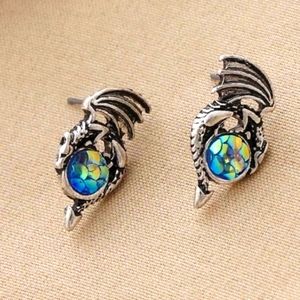 🐲 Dragon with Scaled Gem Stud Earrings